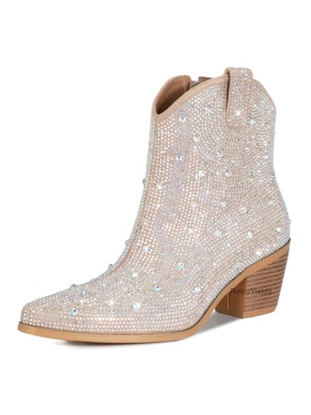 Rhinestone Cowboy Boots Glitter Chunky Heel Sparkly Cowgirl Ankle Boots
